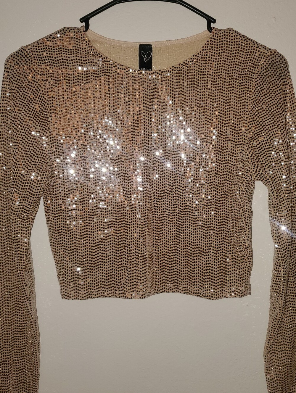 Windsor Rose Gold Sequin embellishments Long-Sleeve Cropped Top